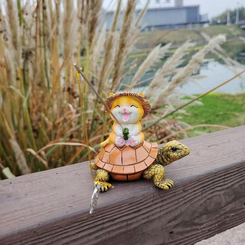 Estatua De Resina De Gato Tortuga Para Jardín, Decoración