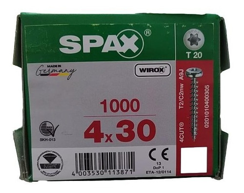 Tornillos Spax Para Fijar Herrajes 4 X 30 Caja 1000 Piezas