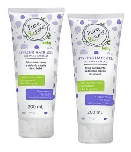 Gel Para Cabello Para Bebé Pure & Sure 200ml Paquete 2 Pzs