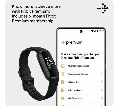 Fitbit Inspire 3 Health & Fitness Tracker Gestion Del Estres Color De La Caja Negro Color De La Malla Negro Color Del Bisel Negro Diseño De La Malla Banda