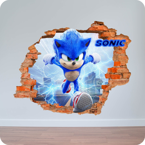 Vinilo Pared Rota 3d Sonic  50x50