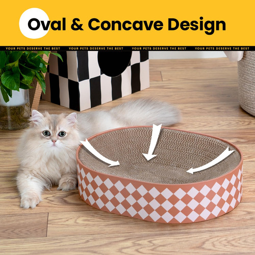 Cama Rascador Ovalada 2 En 1 Para Gatos Color Elegante Cuadriculado Diseño