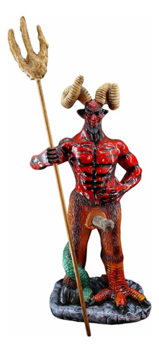 Diablo Rojo Pata De Cabra Figura En Resina Lucifer 58 Cm 