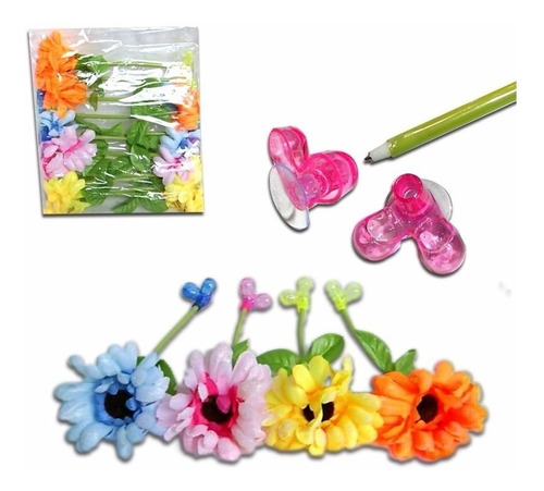 Lapicera Flor Con Patas Para Sorpresitas Pack X4