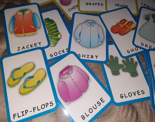 Cartas Didácticas Palabras En Inglés Ropa, Fruta, Vegetales