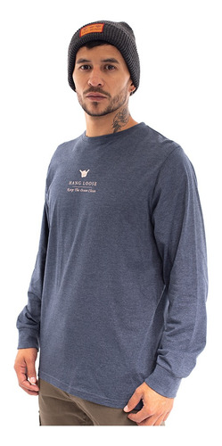 Imagen 2 de 7 de Polera Manga Larga Hombre Hang Loose Gris Melange