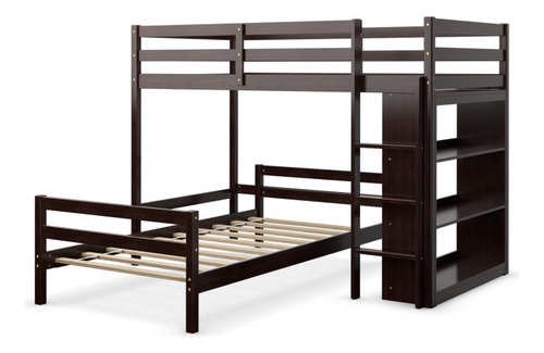 Base Cama Tipo Litera Con Estantes Gpl Marron Oscuro
