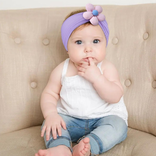 Diademas Bebe Niña 8 Piezas Moños Con Flor Suaves