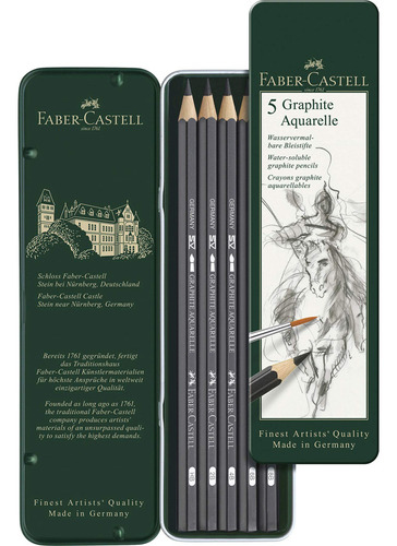 Faber-castell, 5 Lápices Acuarelables De Grafito Solubles E