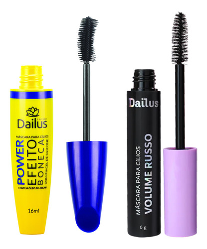 Kit Máscara Cílios Efeito Boneca Volume Russo Rímel Dailus Preto