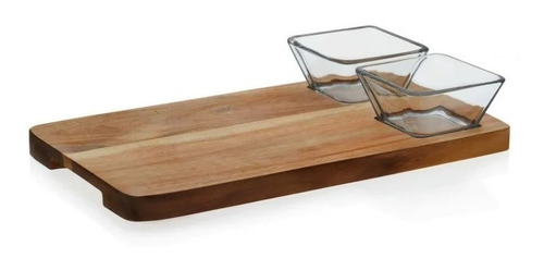Set De Servicio Acaciawood Libbey 2 Tazones Y Tabla D Madera