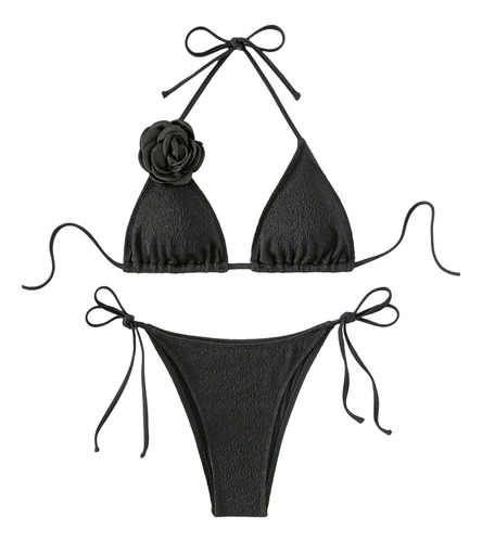 Bañador Bikini Aplique Halter Triángulo Con Cordón Lateral