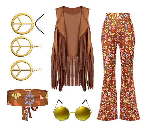Conjunto De Disfraz De Hippie, Accesorios De Ropa Para Mujer