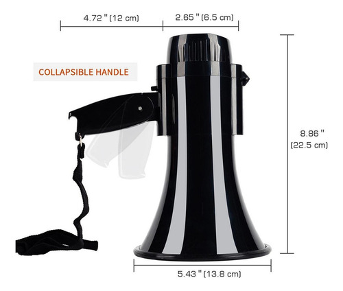 Ml Megafone Bullhorn Speaker Preto Cabo Dobrável De 30w 500m