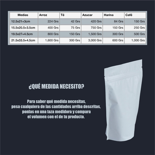 Imagen 5 de 5 de 100 Bolsa Stand Up Pouch Laminada Cierre Blanco Mate 150 Grs