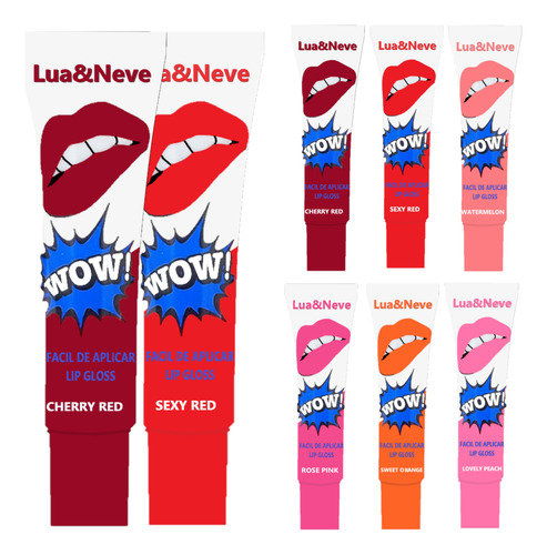 6 Lip Gloss Wow! Ln02291 - Kit Lua&neve Atacado