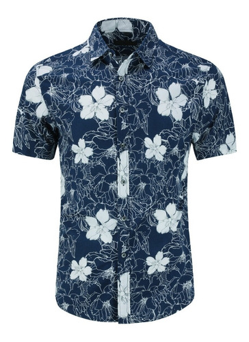 Camisa Manga Corta Hawaiana Floreada Con Botones P/hombre