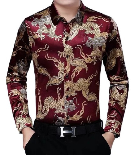 Vestido De Terciopelo Para Hombre, Camisas De Dragón, Manga