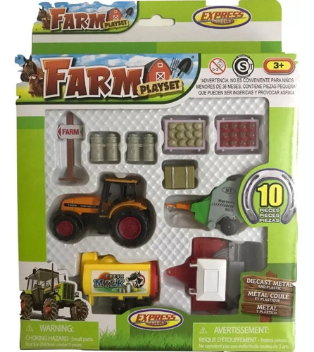 Set Granja Juguete Tractor Acoplados 10 Accesorios Dia Niño