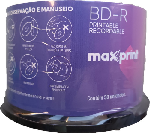 50 Mídias Maxprint Blu-ray 25gb 6x Printable Lacrado Bd-r
