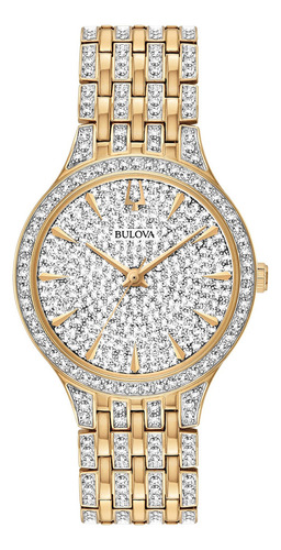 Bulova Reloj Crystal Phantom Para Mujer, Crystal Phantom, Mediano, Pulsera De Acero Inoxidable En Tono Dorado De Cuarzo Y Vidrio