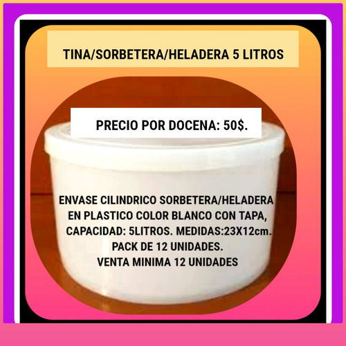 Envase Cilíndrico,tina,sorbetera,heladera Plástica. 5litrs 