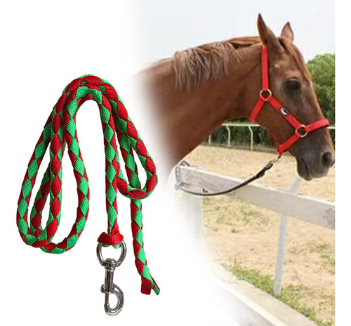 Cuerda De Plomo Para Caballos Con Clip 4 Metros Verde Rojo