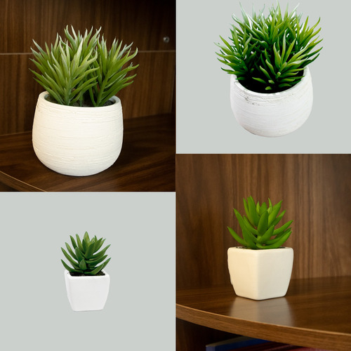 2 Macetas Decorativas Suculenta Y Zacate De Trigo Artificial