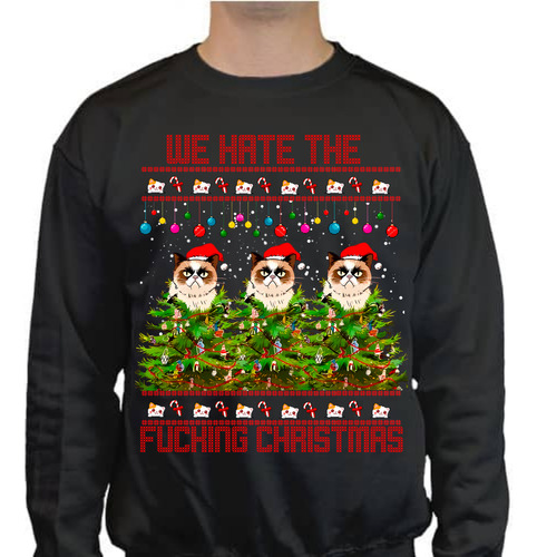 Sudadera Ugly Sweater -navidad Gato Enojado - Hate Christmas