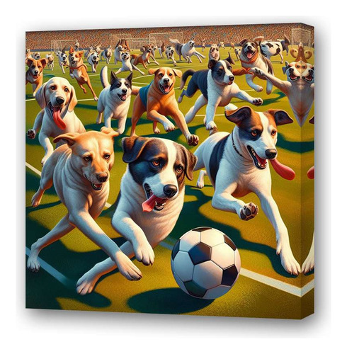 Cuadro 45x45cm Perros Jugando Futbol Retrato