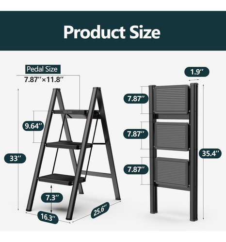 Escalera De 3 Escalones, Taburete Plegable Con Pedales Antid