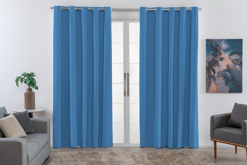 Cortina Pvc 100% Blackout 2,80 Por 1,60 Porta Sala Quarto Cor Azul