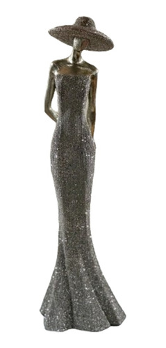 Escultura Silueta Mujer Vestido Brillos 35 Cm Decorativo