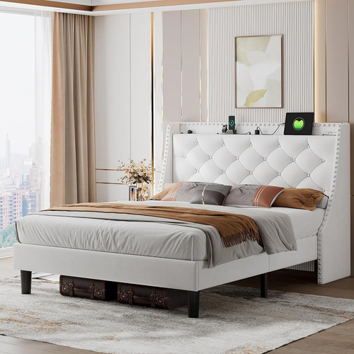 Base De Cama Matrimonial Ipormis Con Puerto Usb Blanca