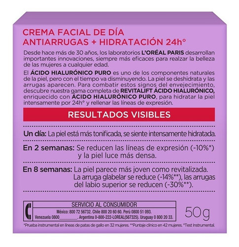 Crema Facial Día L' Oréal Revitalift Ácido Hialurónico 50 Ml Tipo de piel Todo tipo de piel
