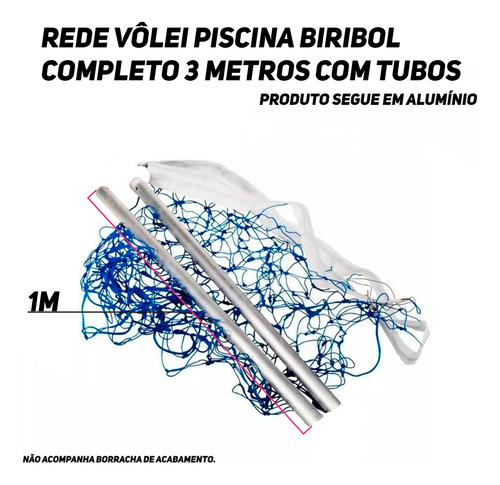 Kit Vôlei De Piscina Biribol Completo Rede 3 Metros Tubos