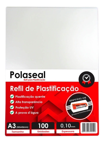 Polaseal Plástico Para Plastificação A3 303x426 0,10mm 100un