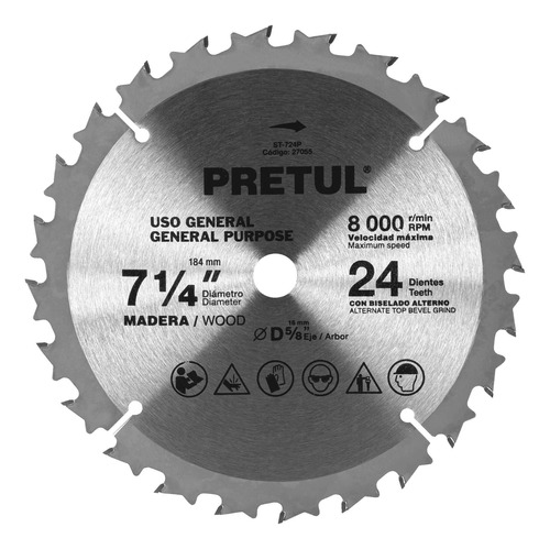 Disco Sierra De 7-1/4  Para Madera Con 24 Dientes