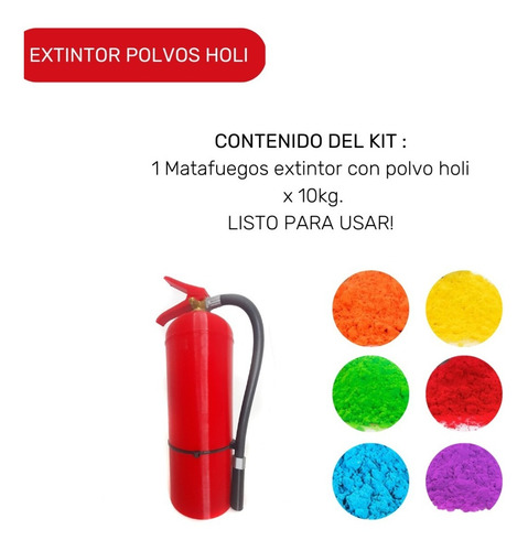 Imagen 2 de 10 de Extintor Lanza Polvos Holi X 10 Kg - Matafuegos De Colores