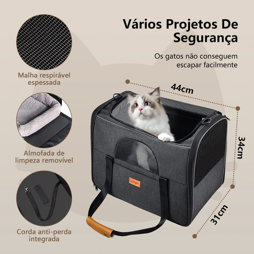 bolsa de transporte grande para pet gato Caes kit viagem Dobrável com carpete confortável 45×35×33
