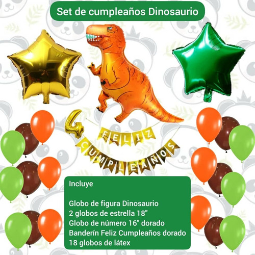 Combo Decoración Cumpleaños Globos Dinosaurio / Banderin 