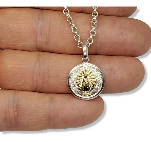 Imagen 2 de 5 de Dije Plata Y Oro Virgen De Lujan 16mm