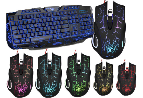 Set De 3colors Retroiluminado Gaming Teclado Multimedia Y Le