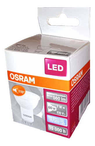 Imagen 2 de 7 de Lámpara Dicroica Led Osram 7w Gu10 220v Fría/dia Pack X10