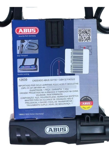 Imagem 4 de 7 de Cadeado Trava U-lock Abus Facilo 32 + Loop Cable 140cm