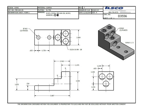 Conector Terminal Zapata Pb3-600-2n Ilsco