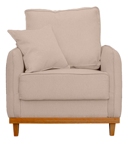 Kit Poltrona Sofa Sena 2 Lugar Base Madeira Sala Linho Palha