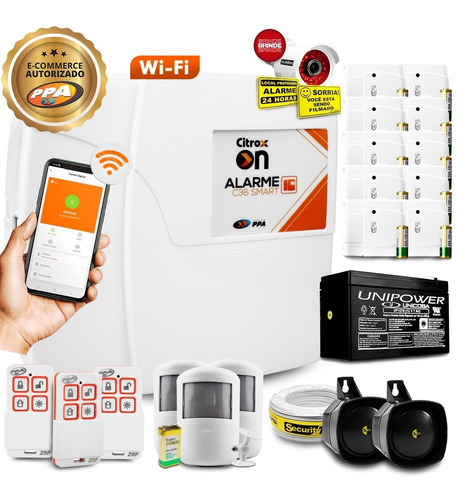 Kit Alarme Residencial Ppa Wifi App 13 Sens 3 Contr Bateria