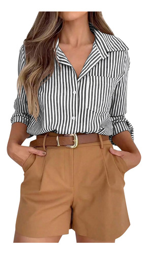Camisa C A Rayas Con Botones Para Mujer, Vestido Casual De M