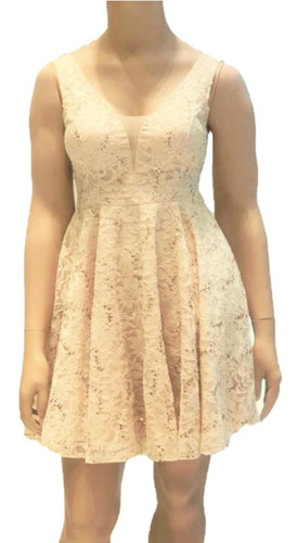 Vestido Fiesta Corto Encaje Claro Escote V 2xl Sabah Desing